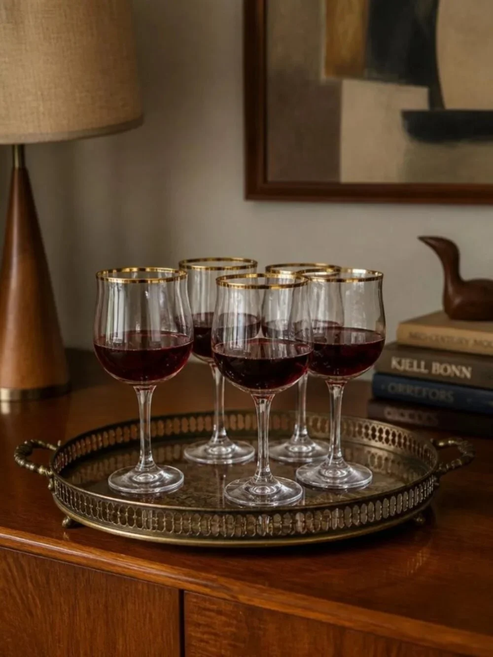 Vtg Bohemia Crystal Geneve Gold Rim Wine Glasses Set of 6 Tulip Czech Art